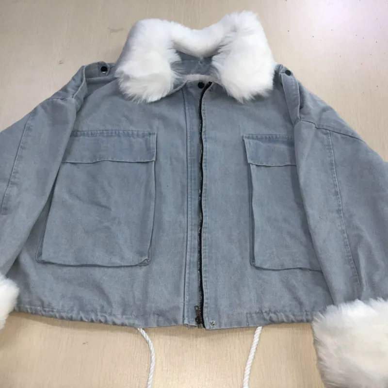 Vintage Woman Jacket Navidad Blue Black Jacket for Women Oversized Faux Fur Thick Warm Parkas with Fur Tassels Slim Coats Winter