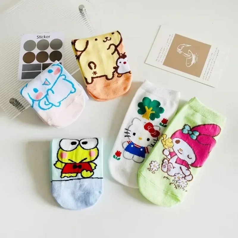 5 пар забавных женских носков-лодочек Sanrio Hello Kitty Cinnamoroll с героями мультфильмов