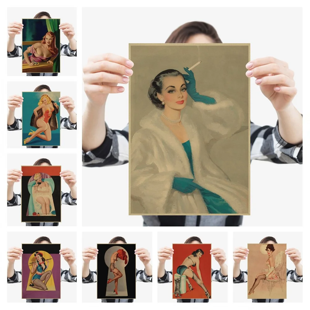 Скандинавский постер Pinup для девушек Второй мировой войны, винтажный холст, постер, бар, кафе, амцик, рисимлеры, сексуальная девушка, декор для комнаты, настенное искусство, декоративная живопись