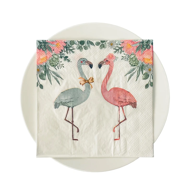 

20pcs/Pack of 2 Layers square Cocktail Table tissue Flamingo print Disposable Party Decorations Colorful paper Napkin