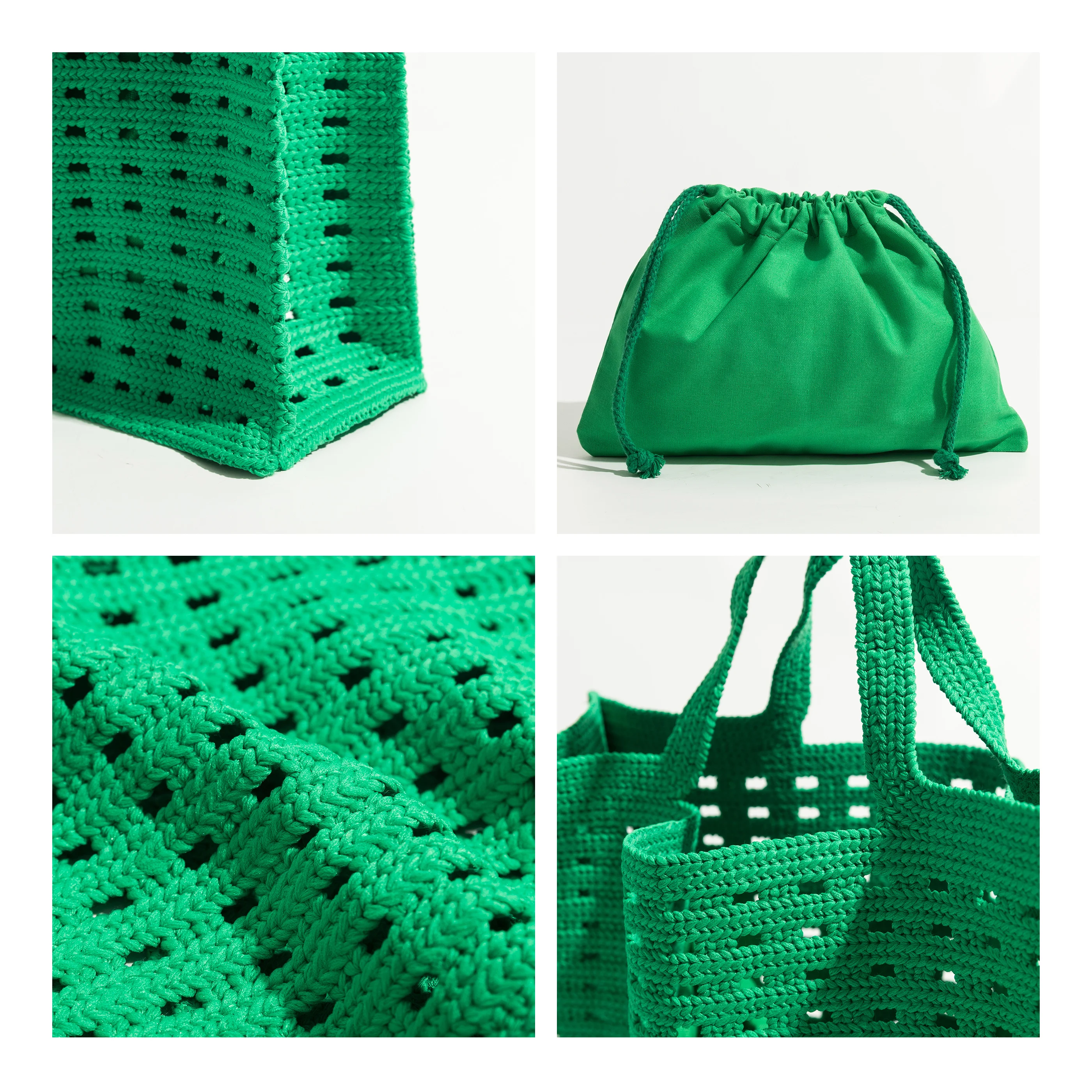 MABULA чистый зеленый выдалбливают крючком Tote сумки для покупок с Drawstring клатч