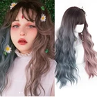 HOUYAN длинные волнистые вьющиеся волосы синтетический парик Женские челки Косплей Лолита розовый синий двухцветный парик устойчивый к высоким температурам