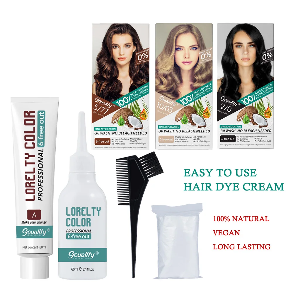 

Gouallty крем-краска для волос веганского черного, коричневого, золотого цвета, оттенок, долговечный безопасный жидкий быстрое окрашивание, инс...