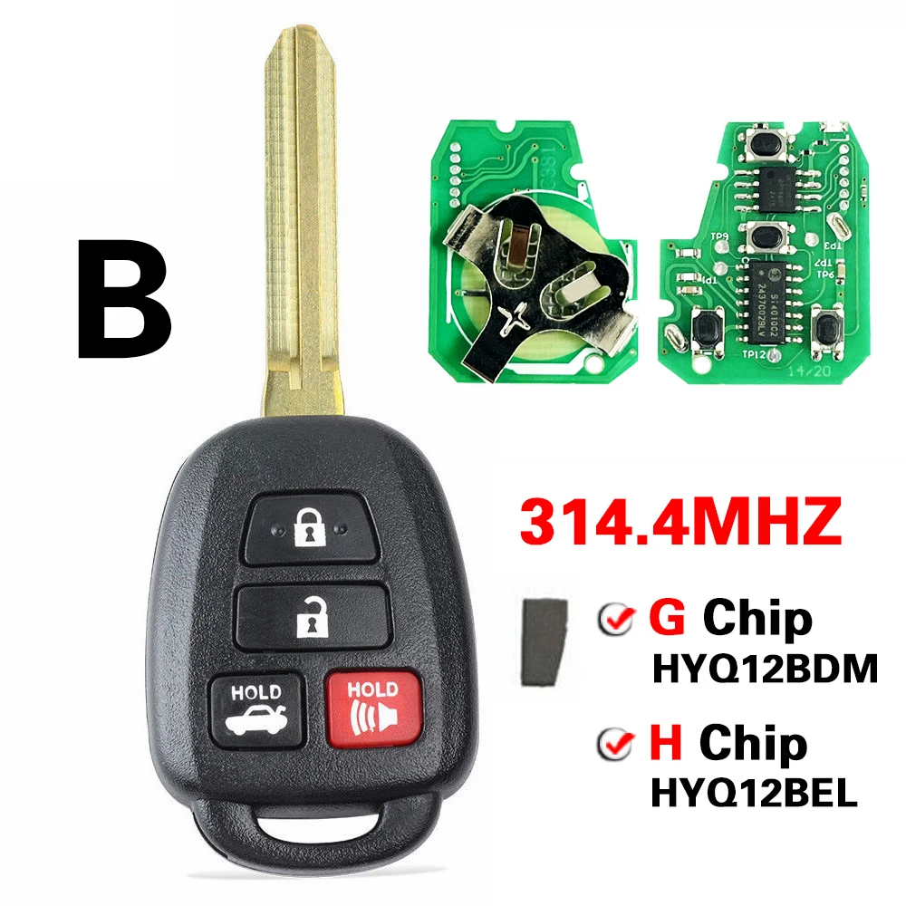 

CN007100 Aftermarket 3 + 1 кнопка умный дистанционный ключ G/H чип 314,4 МГц FCC HYQ12BDM/HYQ12BEL для Toyota Camry Corolla 2012-2017