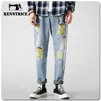 kenntrice ripped jeans casual baggy stylish spring hip hop fashion for man wide designer autumn streetwear trend free shipping