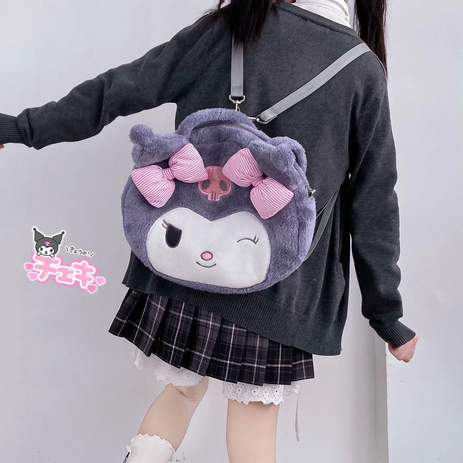 Japanese Cute Student JK Portable Crossbody Backpack Kuromi Plush Bag Large Capacity Daily Sanrio Cartoon student school