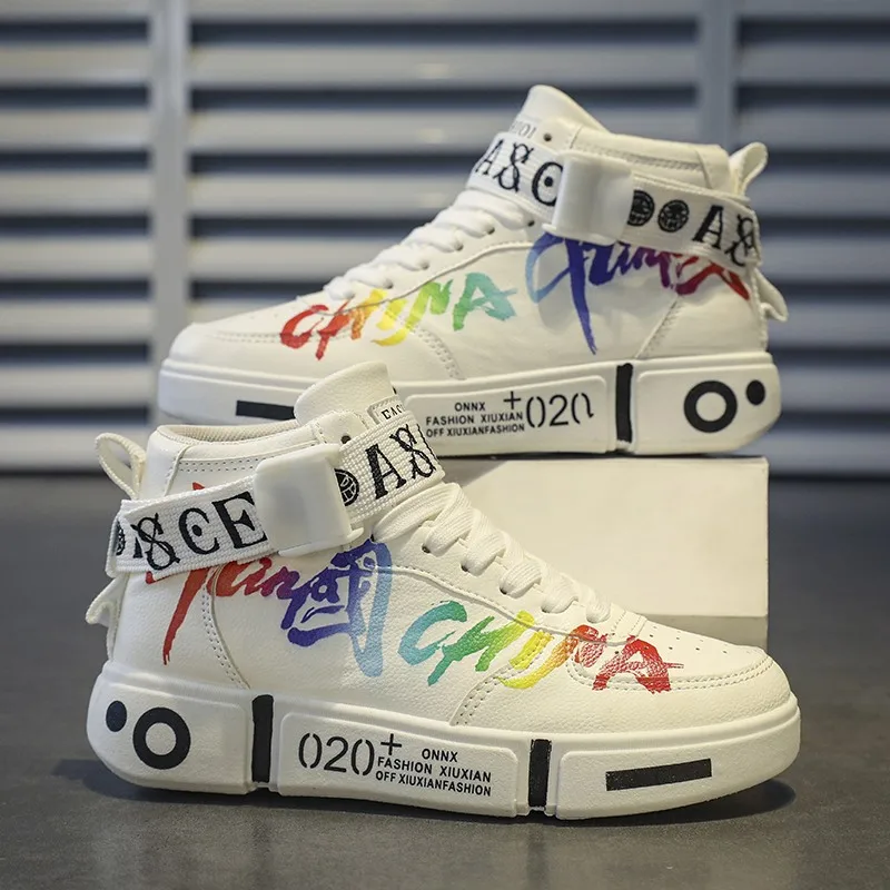 

New Fashion Men's Csual Shoes High Top Casual Sneakers Trend Graffiti Skateboard Shoes Parent-child Shoes For The Whole Family