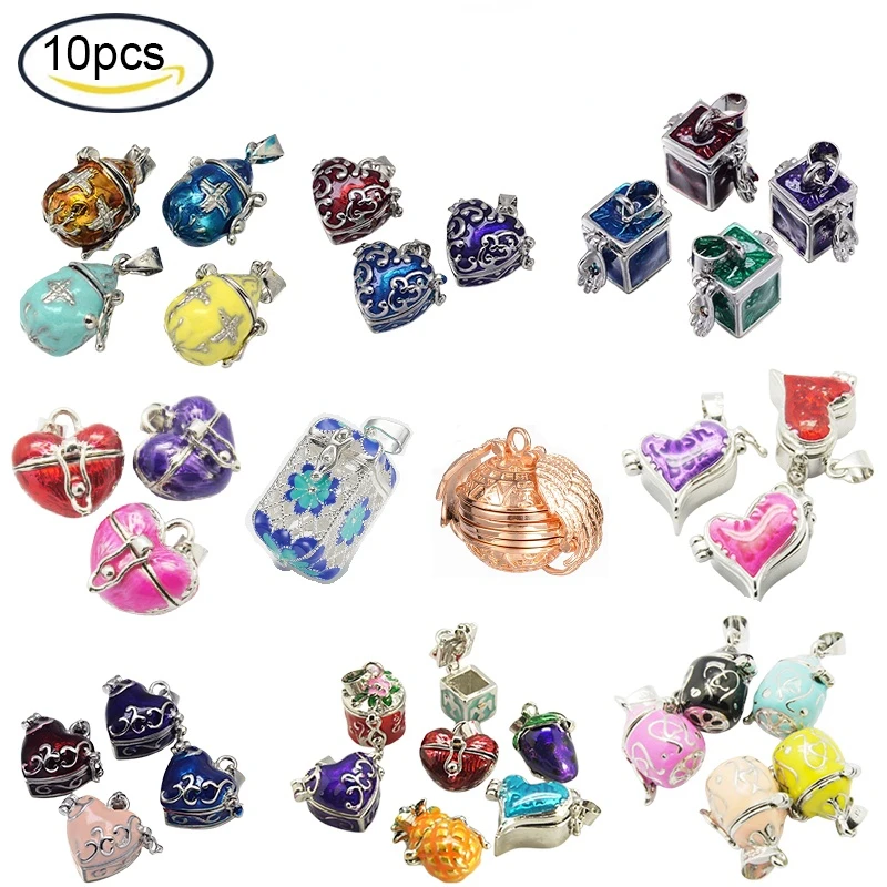 

10PC Enamel Heart Rack Plating Platinum Brass Prayer Box Pendants