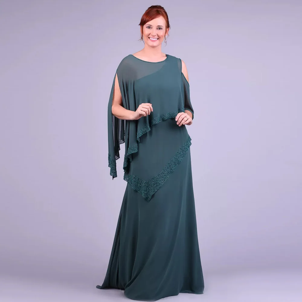

Vintage A-line Mother of the Bride Dresses O Neck 3/4 Sleeves Wedding Party Gowns Sequined Tiered Floor-Length فساتين السهرة
