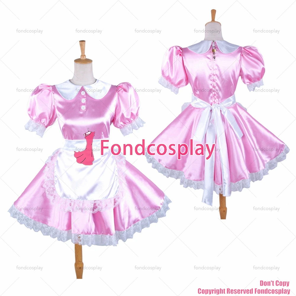 

tailor-made sexy adult dressing cross maid sissy short baby pink satin pink dress lockable peter pan collar tv/cd[g192]