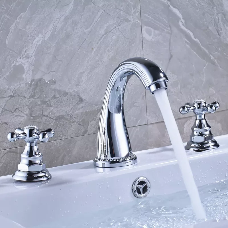 

Solid Brass Bathroom Sink Faucet Double Handles Single Spout Mixer Tap Deck Mount