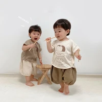 2022 new baby short sleeve t shirts shorts 2pcs suit infant boy girl casual clothes set cute print kids outfits