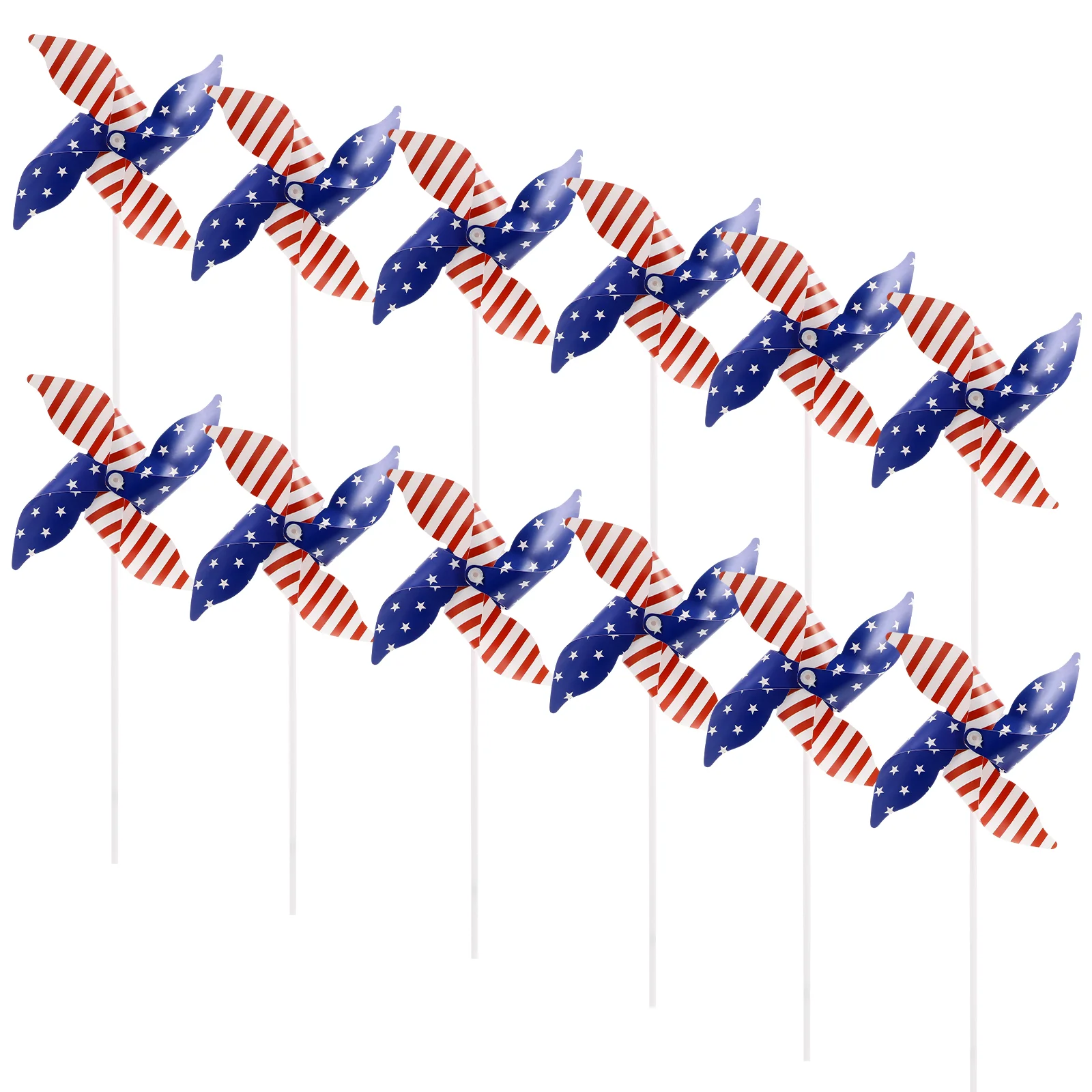 

12pcs US Flag Wind Spinners Four-leafed Patriotic Pinwheel Independence Day Pinwheel