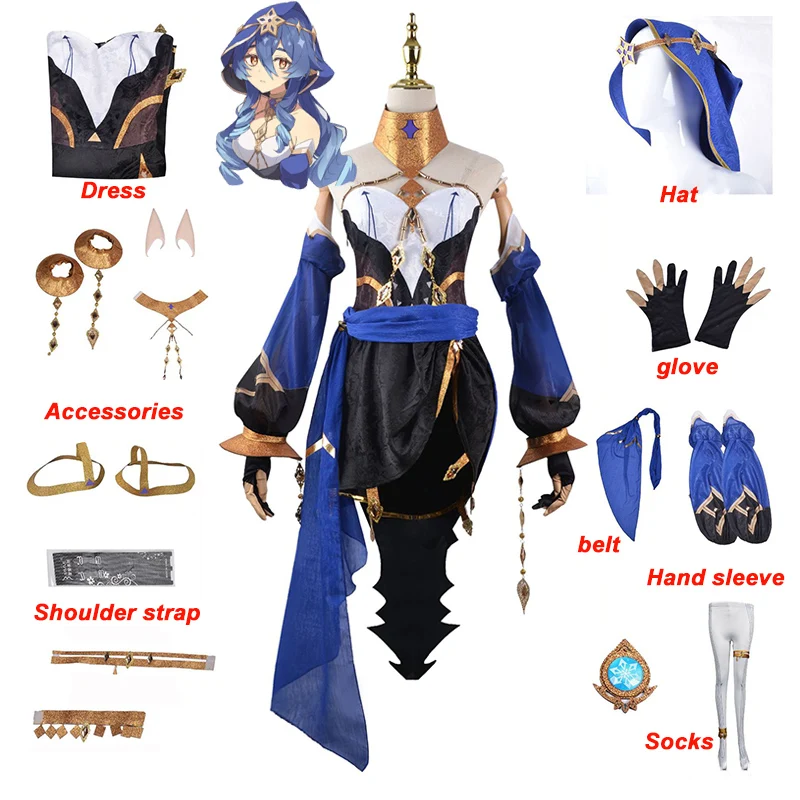 

Layla Cosplay Genshin Impact Costume Game Role Layla Wig Woman Dress Fancy Lolita Full Set Halloween Woman Cosplay Clothing