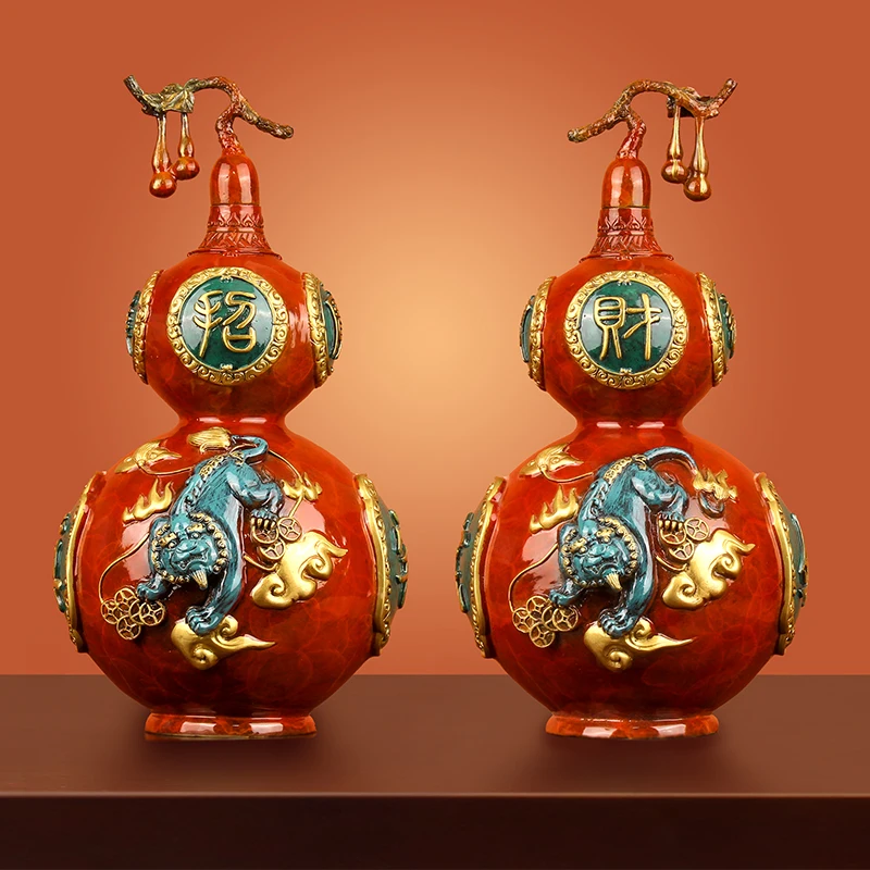 

Fu Lu Chengxiang Opens Pure Yellow Copper Gourd Ornaments New Chinese Style Light Luxury Living Room Entrance Fortune Craft Gift