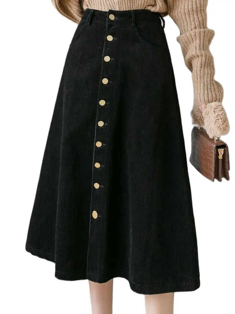 

Вельветовая юбка в стиле ретро, облегающая трапециевидная юбка средней длины с высокой талией, Новинка осени 2022, модная женская одежда в Кор...