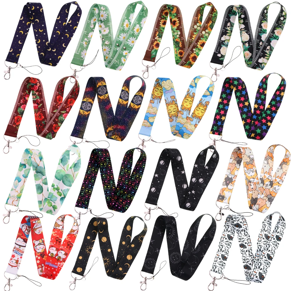 

Cartoon Sun Moon Star Flowers Lanyard Credit ID Badge Holder Key Rings Bag Student Travel Bank Bus Business Card Cover Keychain