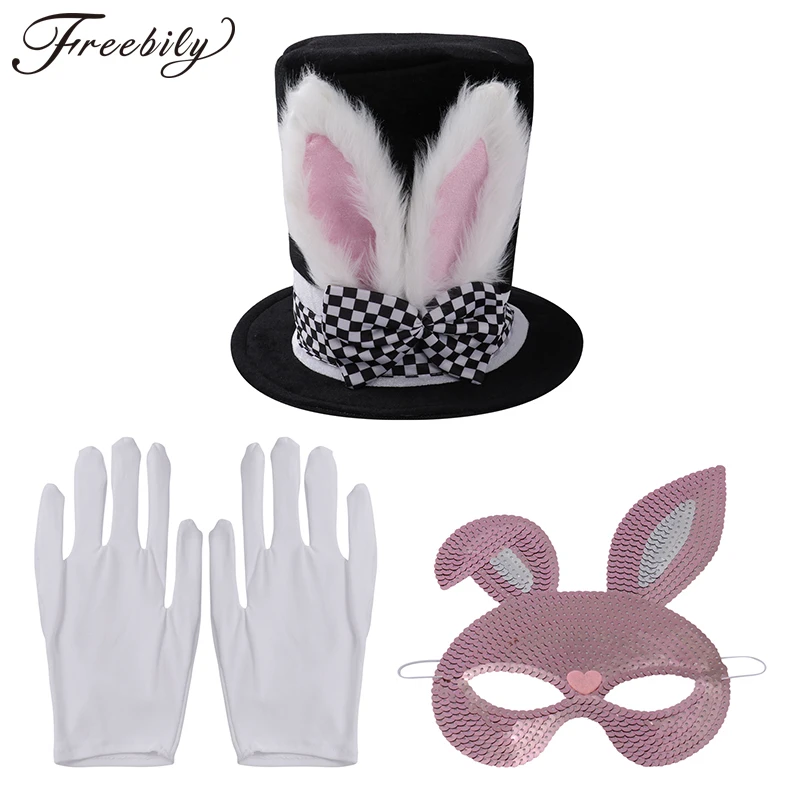 

Adults Easter Party Cosplay Props 3Pcs Set Sequin Bunny Face Mask Bow Tie Rabbit Hat Gloves Birthday Festivals Dress Up Supplies