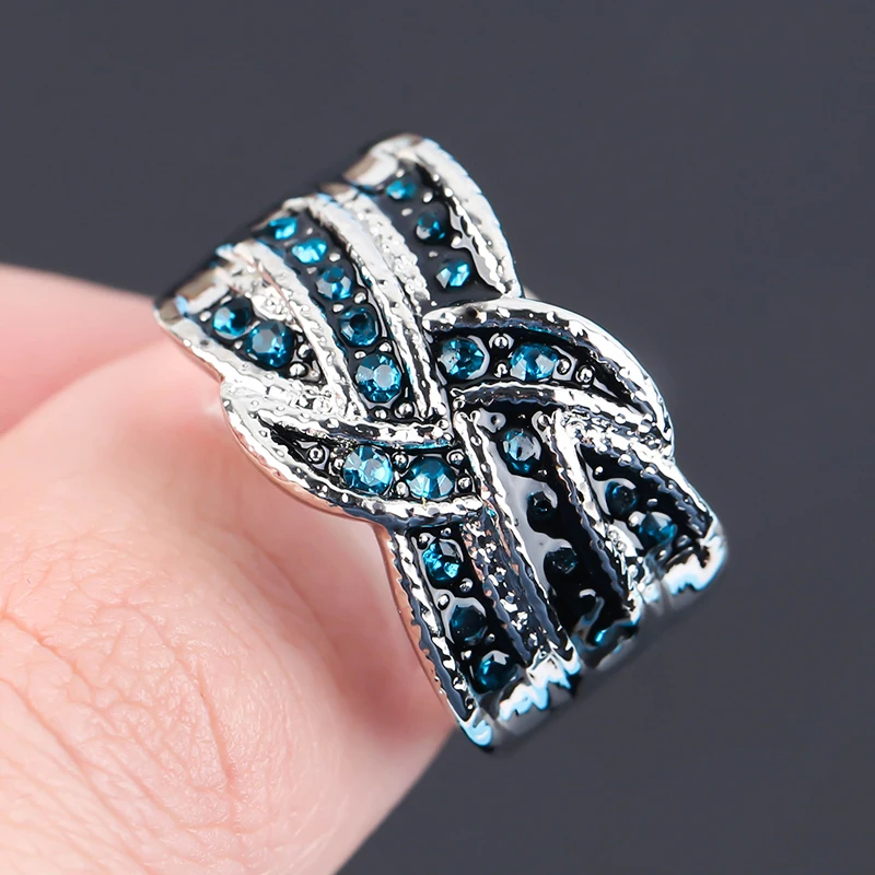 

Women Rings Interweave Design Glass Filledia Wedding Ring for Women Valentine Present Jewelry Anniversary