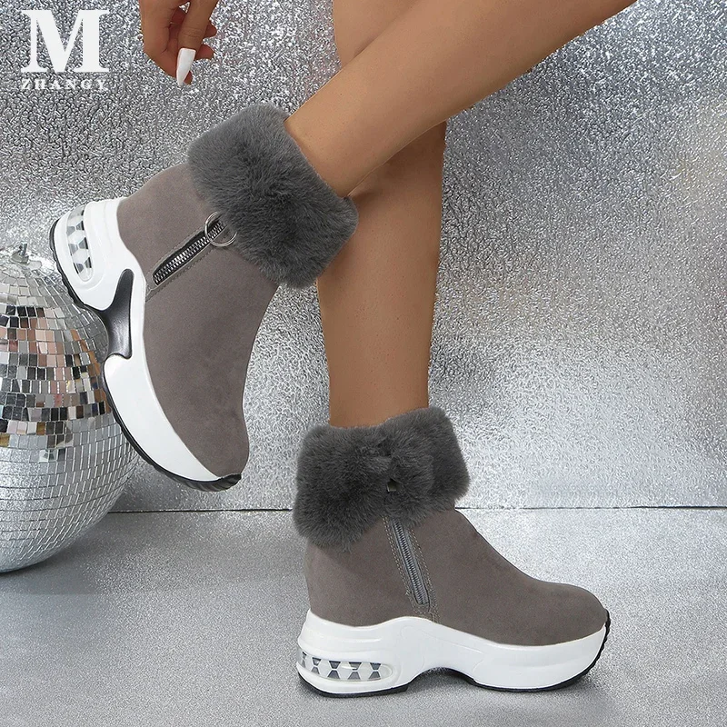 Женские замшевые ботильоны на меху полусапожки платформе и среднем каблуке