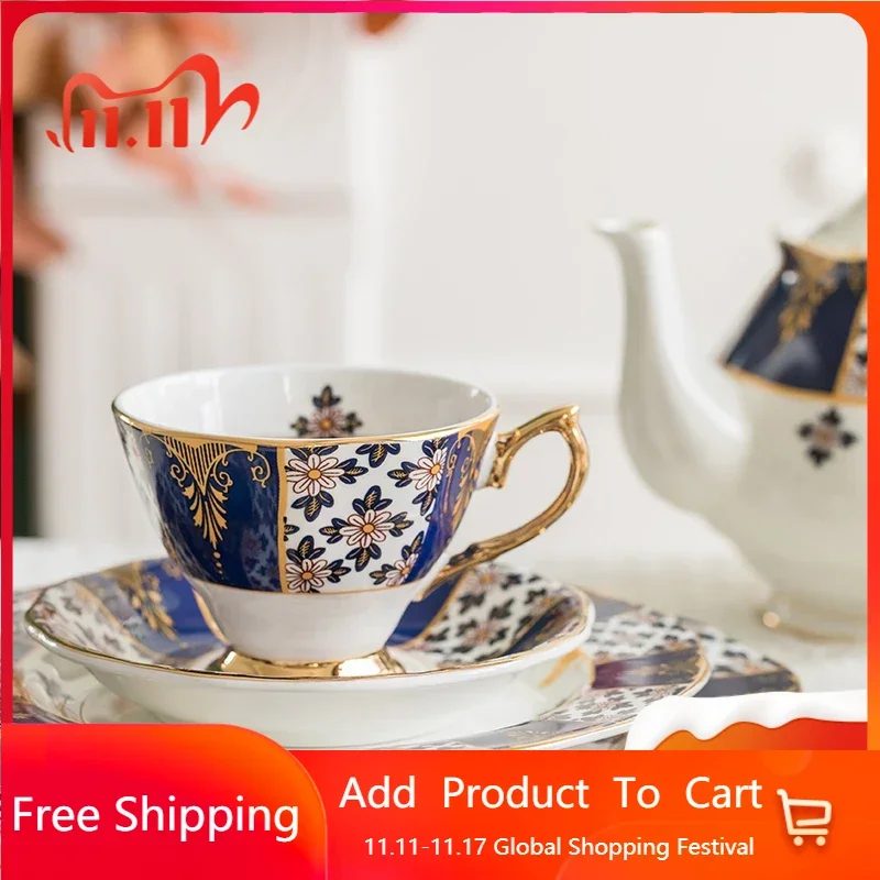 

British Style Luxury Gold Coffee Cup Porcelain Reusable Eco Friendly Royal Aesthetic Tea Cup Kaffeetasse Floral Tea Cup AA50BD