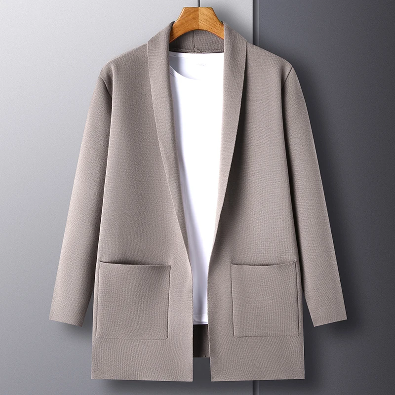 

Мужской повседневный кардиган средней длины, простой однотонный кардиган на плоской подошве, 2023