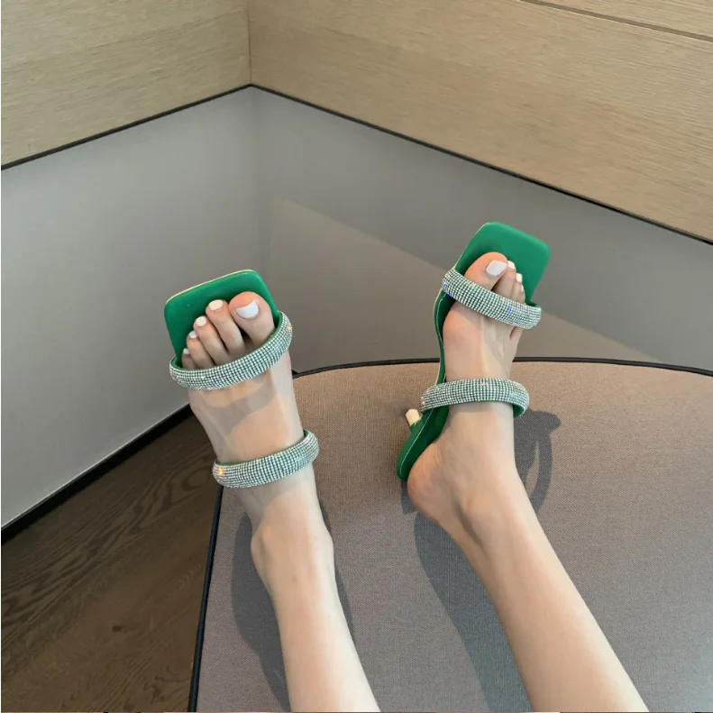 

Crystal Diamonds Sandals Women High Heels 6.5 CM Luxury Sheep Skin Comfortable Slippers Sexy Ladies Summer Wearing Shoes 2022