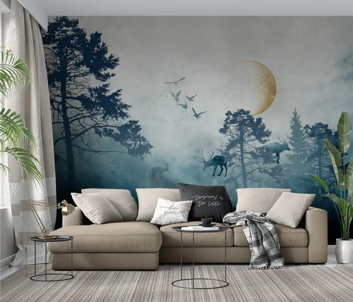 

beibehang custom Nordic abstract elk forest woods wallpaper for living room TV Background Wall Decor 3D mural Wall Papers roll