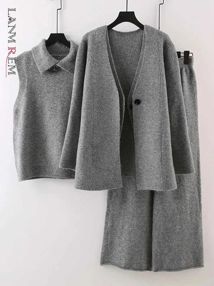 LANMREM осенне-зимний трикотажный комплект из 3 предметов женский пуловер с