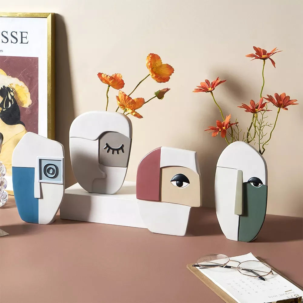 

Абстрактная ваза с изображением человеческого лица, портрет искусства из смолы, Цветочная ваза, скандинавский Декор для дома, декоративные ...