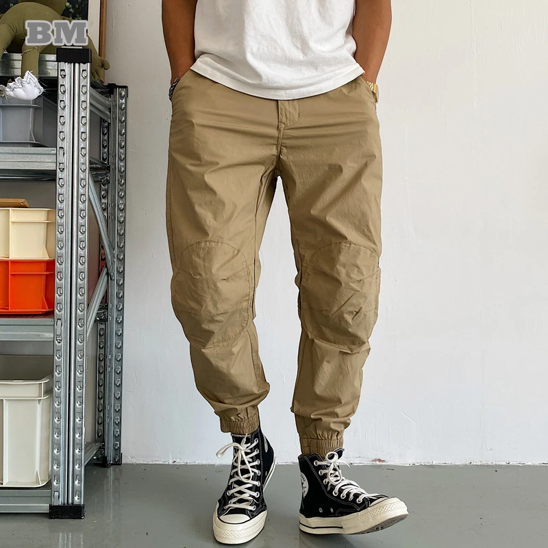 

Japanese Streetwear Casual Cargo Pants Men Clothing Harajuku Khaki Jogging Pants Military Tactical Thin Ninth Trousers Male
