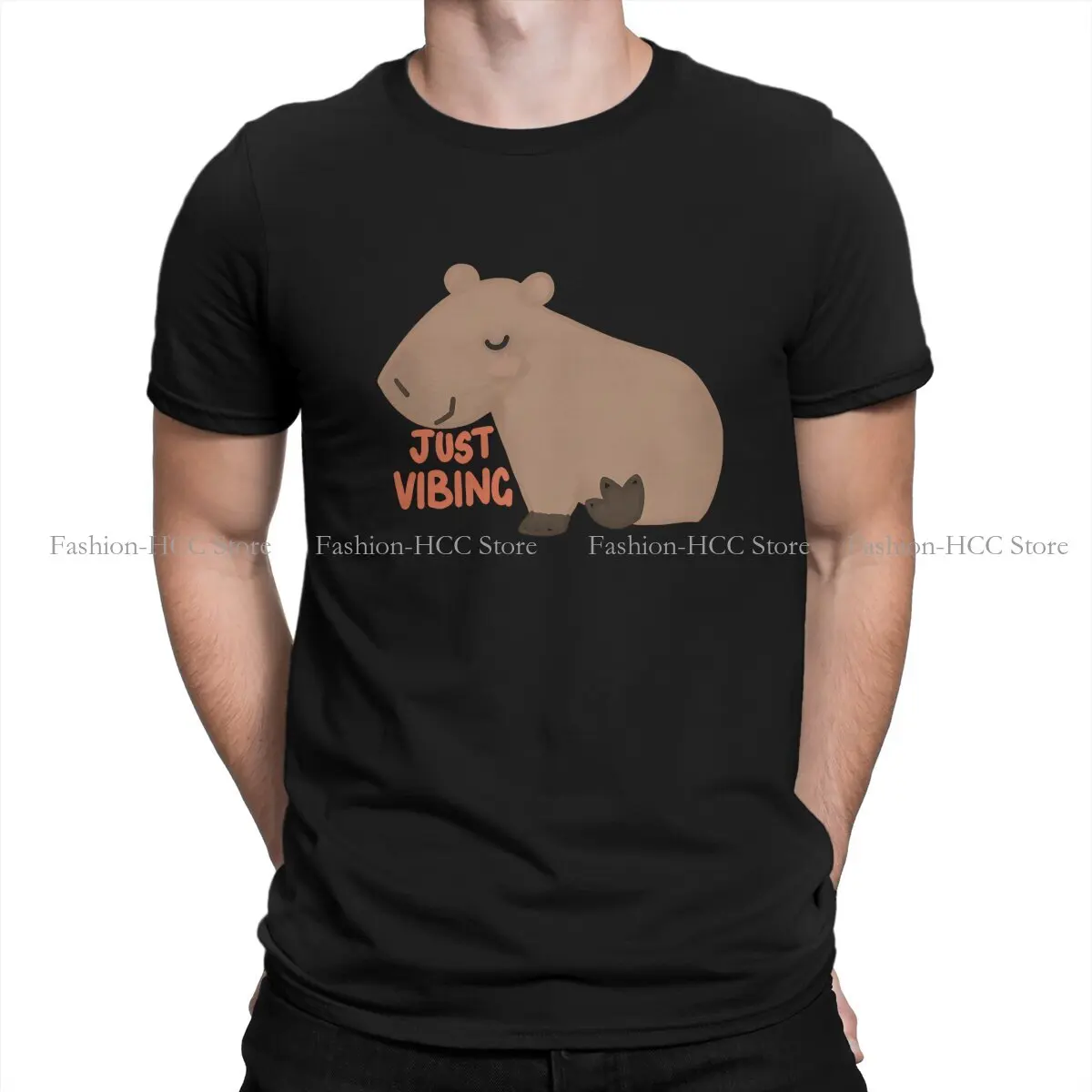 

Capybara Capybaras Polyester TShirt for Men Just Vibing Humor Casual Sweatshirts T Shirt Novelty Trendy