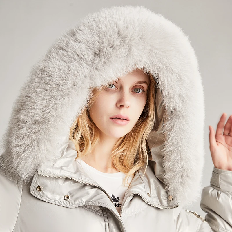 JAZZEVAR 2022 Winter New Thickened Down Jacket Women Everywhere Slim Temperament Women Pull Rope Fox Fur Collar Coat