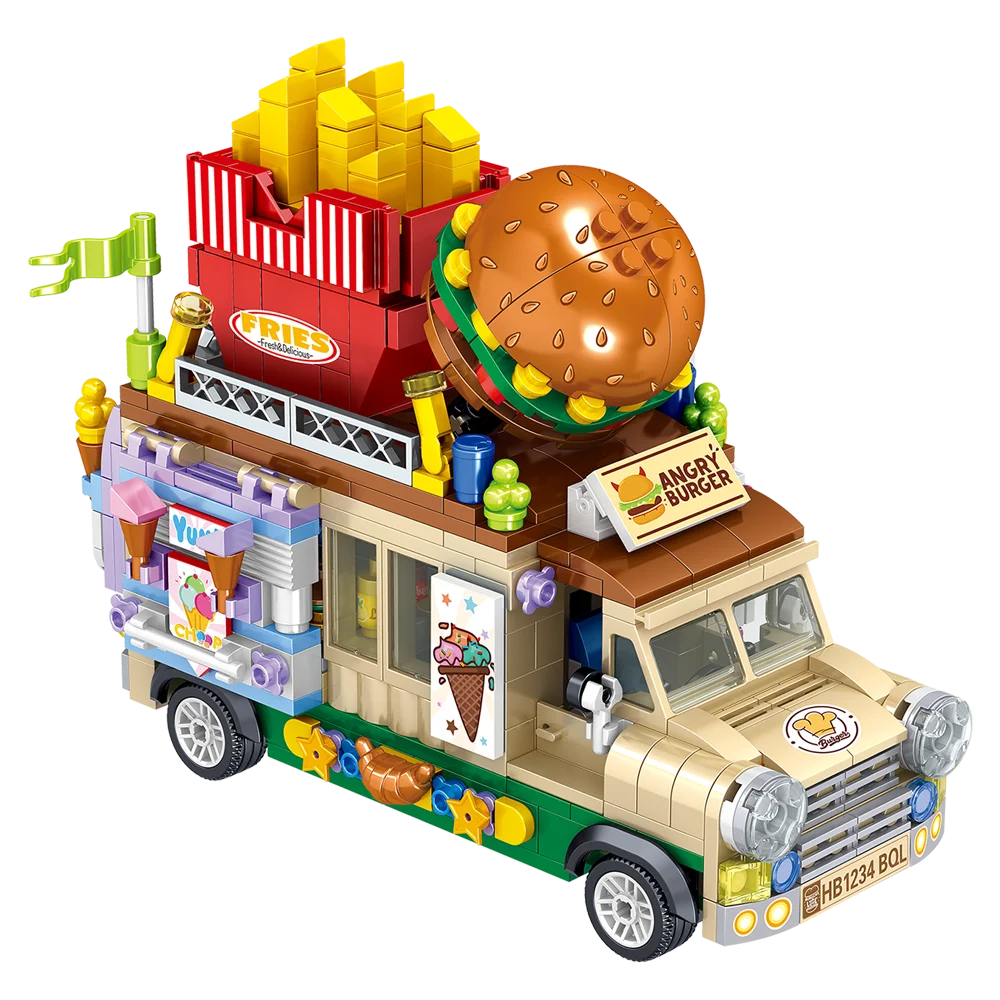 

Hamburg Car Mini Build Bricks Toy Set for Kids Girl Friend Playing Together Cake Ice Cream DESSERT Food Shop Block