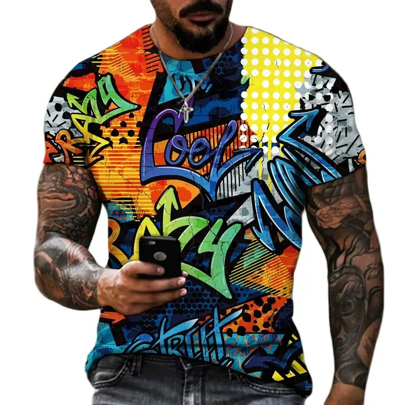 

2022 Fashion Summer Funny Explosion Graffiti 3D Printed T-shirt Men's Casual Streetwear Harajuku O Men's T-shirt