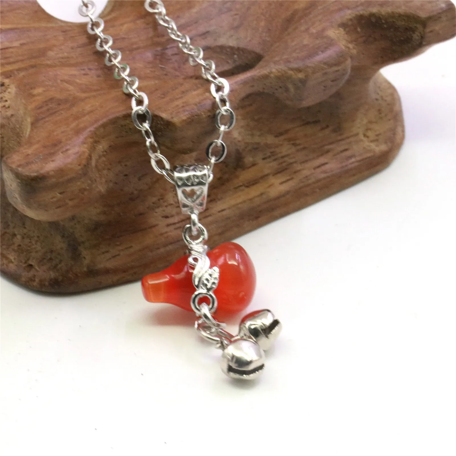 

10X15mm Orange Gourd Cats Eye Pendant Necklace Natural Stone Women Ornaments Alloy Short Chain Girls Gifts Jewelry Making Design