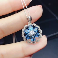 meibapj lodon blue topaz gemstone fashion flower pendant necklace 925 pure silver fine wedding jewelry for women