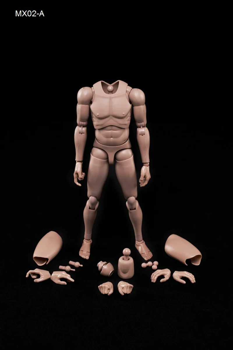 

1/6 Male Figure Body MX02-A / MX02-B 2.0 Aisa /Europe and America Skin Nude Narrow Shoulders Neck 12'' Flexible Doll Toy