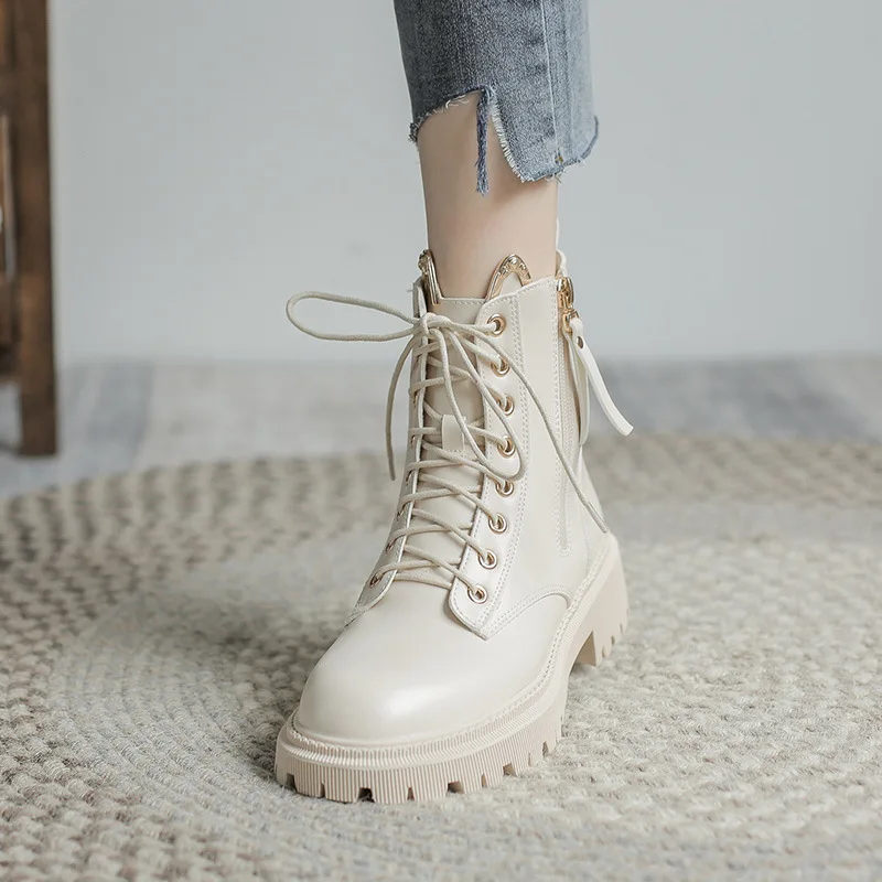 Women British Short Women Autumn and Winter New Style Side Zipper Thick-soled Thick-heeled Single Boots All-match