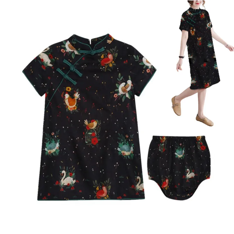 

2 Pcs Cheongsam Cotton Summer Dress Kids Clothes Girls Casual Soft Girl Dress Vestido Children's Wear Teenage Elegant for All