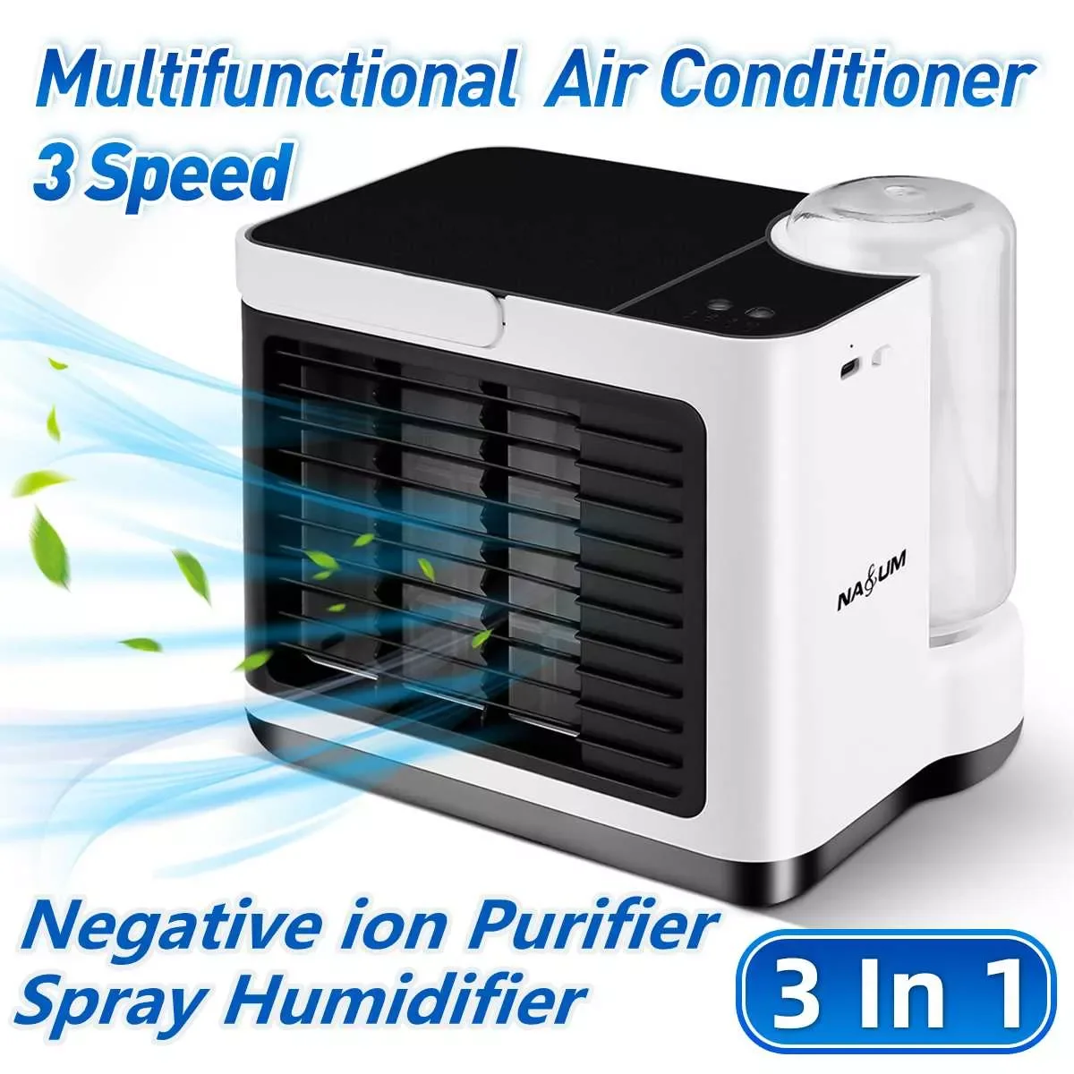 

Портативный вентилятор для кондиционирования воздуха, настольный мини-кондиционер с анионным очистителем и увлажнителем воздуха, USB, 3 скор...