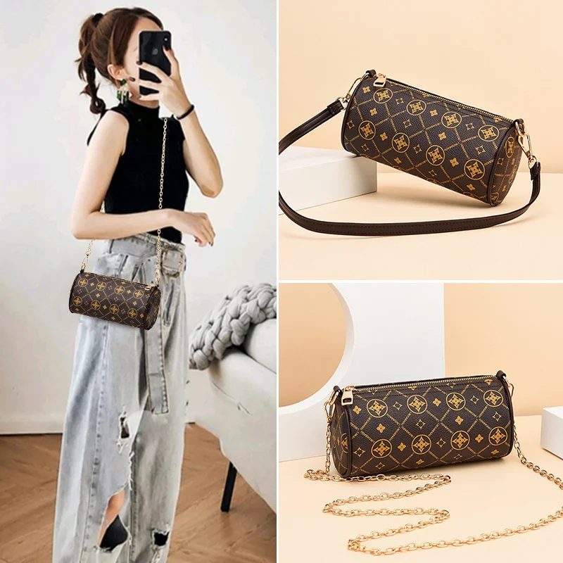 

1. Special Sale of New Trendy Texture Cylinder Bag Women's Oblique Span Bag Ins Simple Armpit Single Shoulder Chain Barrel Bag