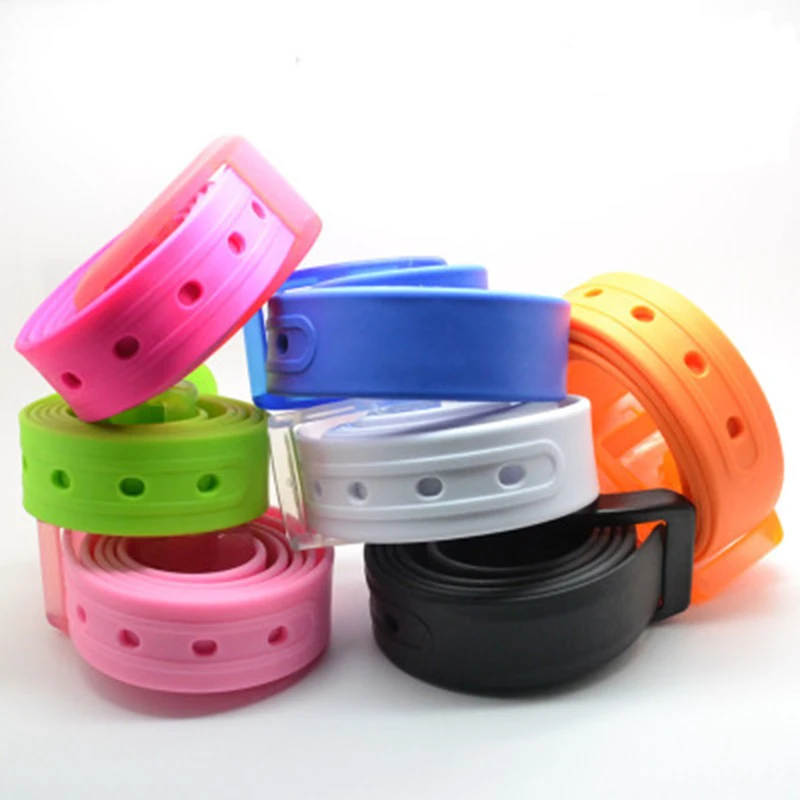 

New Eco-friendly Plastic Belt Unisex Silicone Rubber Belt Korean Style Smooth Buckle for Women Men Unisex Candy Colors 4 Colors