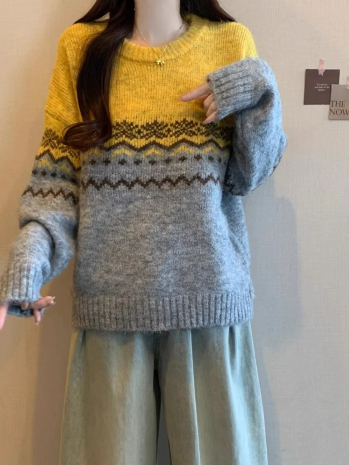 Plus Size Fairisland Soft Glutinous round Neck Pullover Knit Sweater Women Autumn and Winter Plus size Chubby Girl Loose Idle...