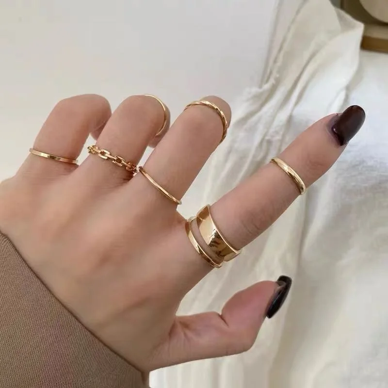 

4/7Pcs Adjustable Punk Finger Rings Jewelry Sets Gold/Silver Color Geometric Metal Rings for Women Girls Party Jewelry 2023