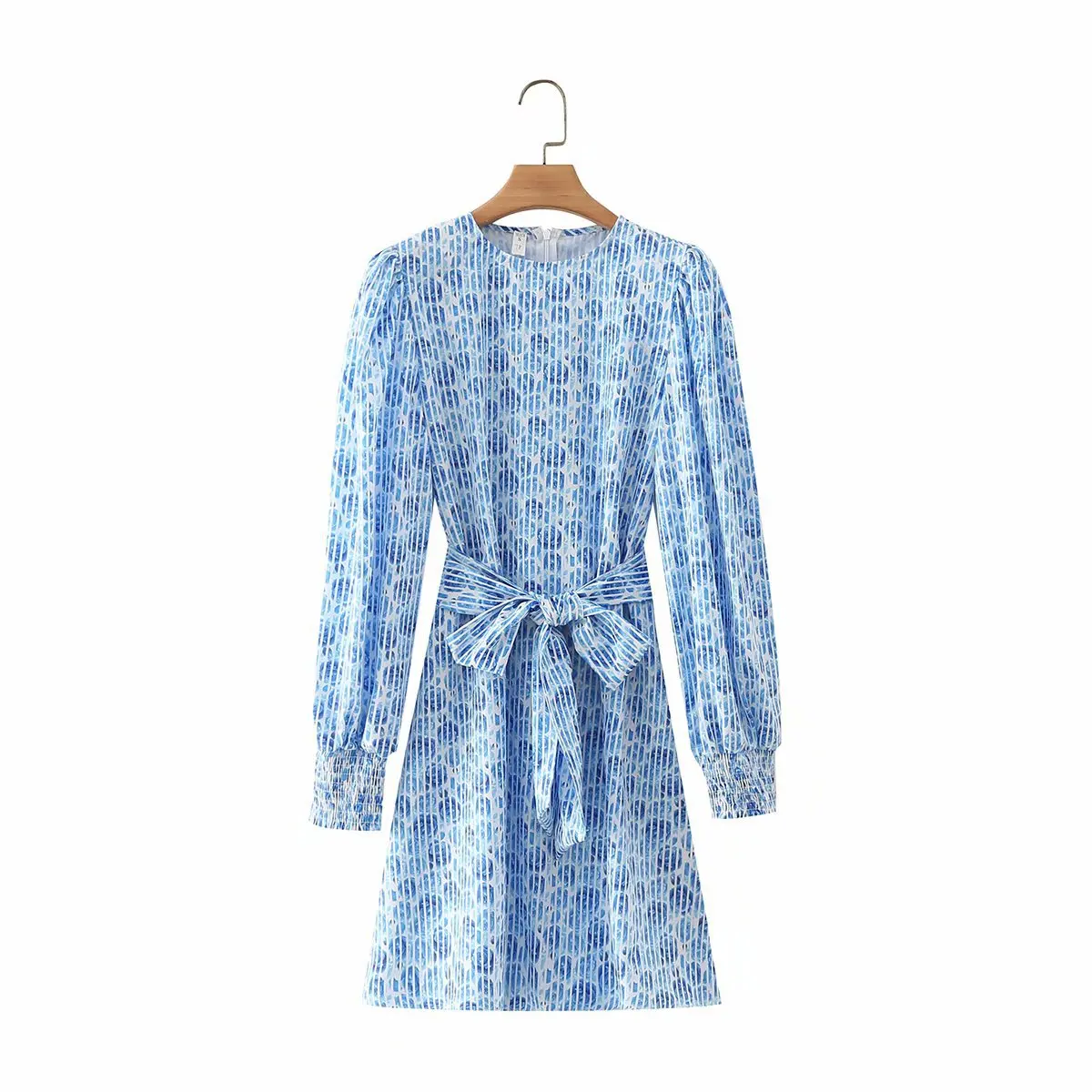 

2022 Spring New Women's Blue Rose Long Sleeve Dress Medium Skirt