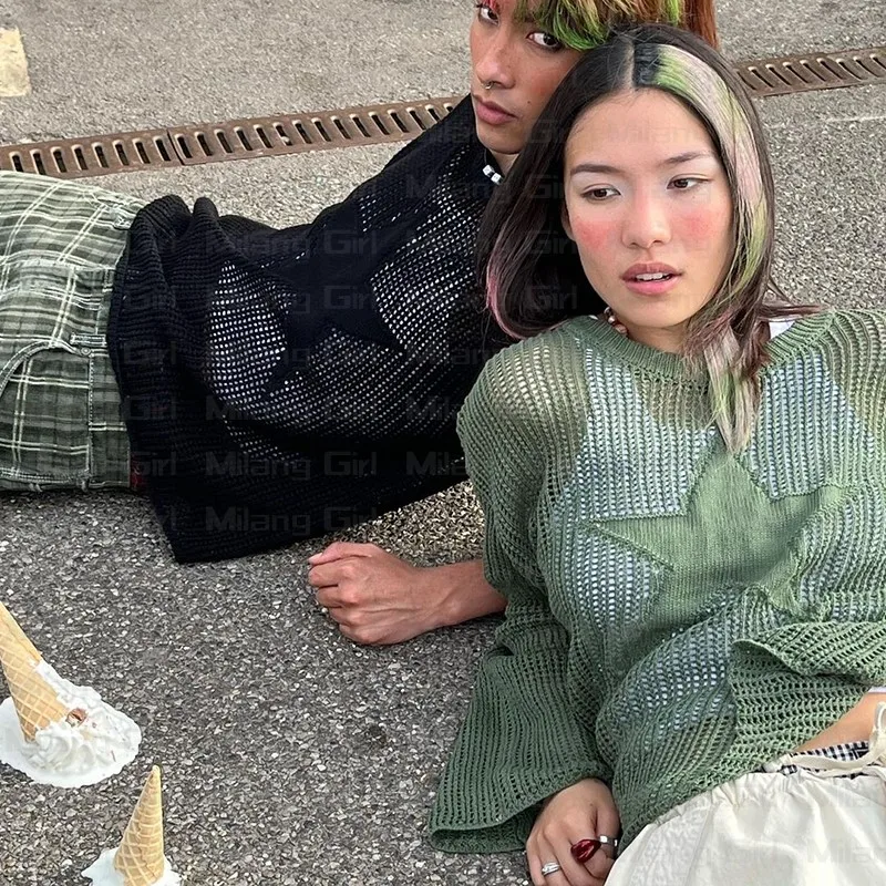 Готические вязаные пуловеры с вырезами звездная академия винтажные женские топы