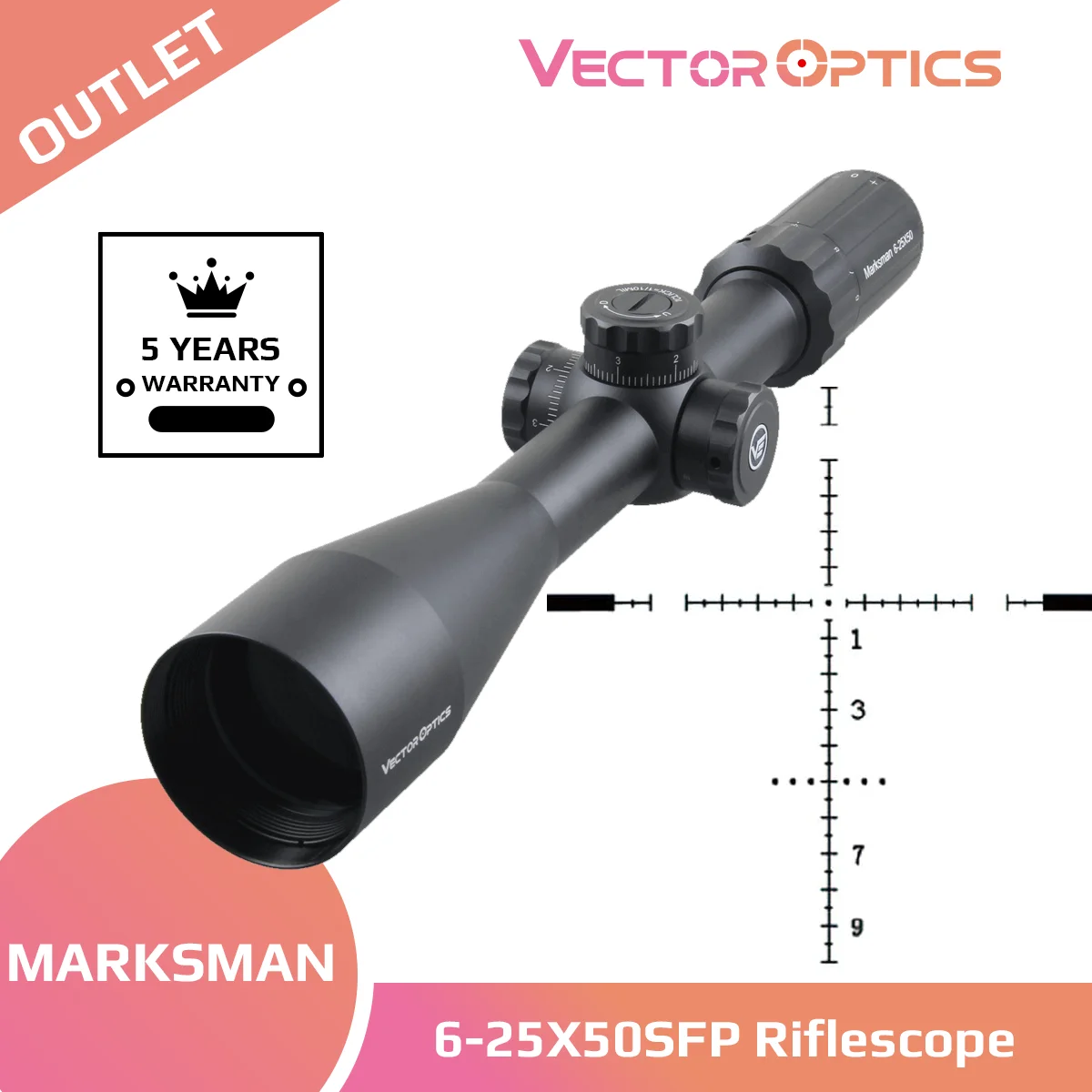 

Vector Optics Marksman 6-25x50 Hunting Riflescope Optical Rifle Scope For Tactical Target Shooting Fits Real Firearms & Airgun
