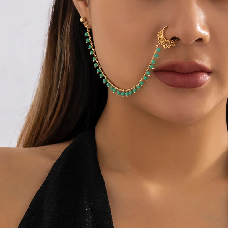 

European and American Fashion National Style Imitation Crystal One-piece Ear Stud Nose Ring Sweet Cool Metal Piercing Clip