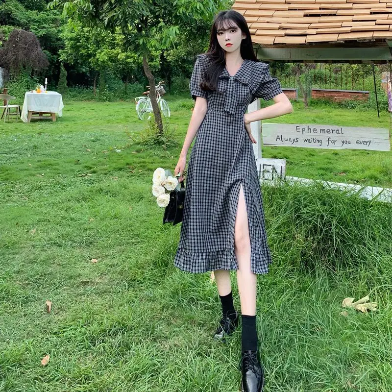 Милое клетчатое платье Dolly с воротником Питер Пэн новинка женское летнее